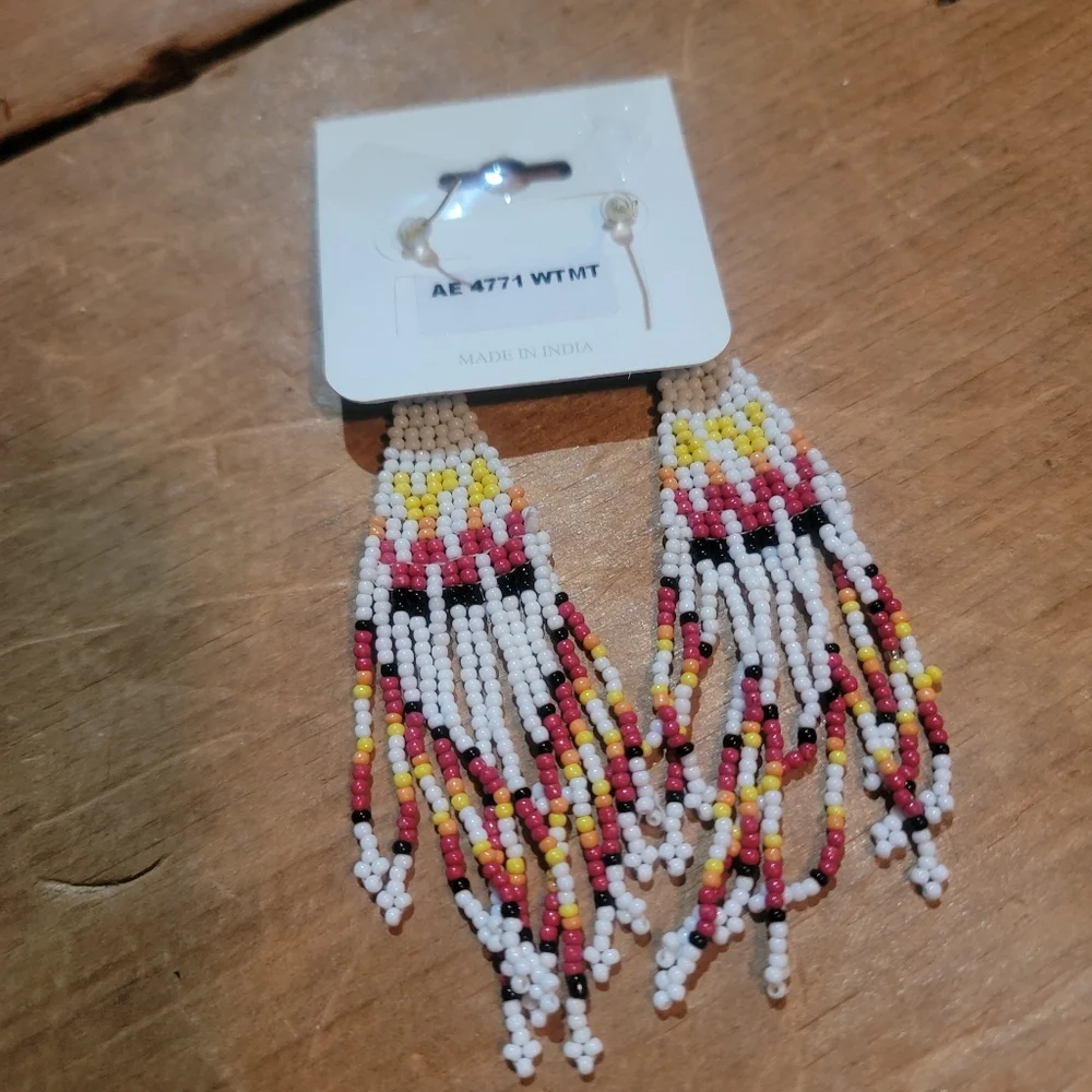 free Spirit Boho Hippie People Seed bead fringe earrings south western